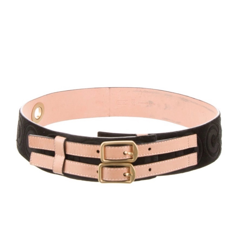 💋CHANEL Black and Tan Belt with Gold Buckles - Picture 2 of 7